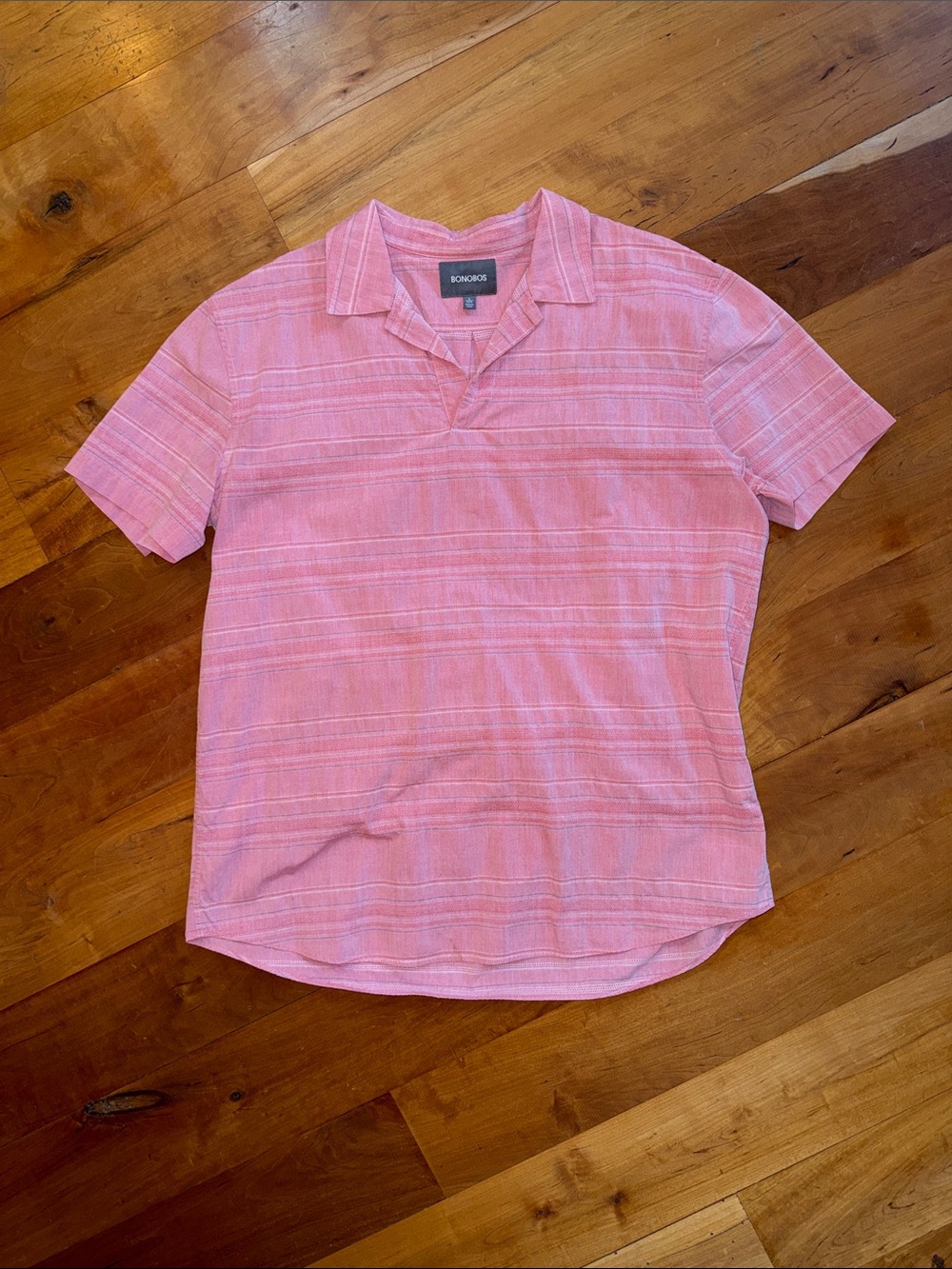 Bonobos Beach Short Sleeve Shirt – Pink Awning Stripe – Slim Fit – LT